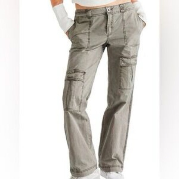 Free People The Thing Is Low-Rise Utility Pants Green Cargo Pockets Boho Sz 4. - Picture 2 of 13